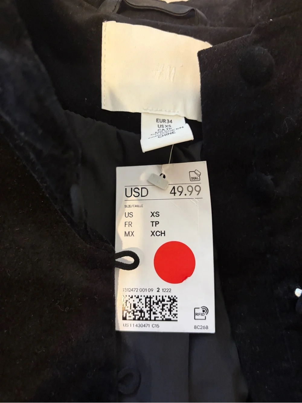 H&M Black Velvet Peplum Blazer with Covered Buttons